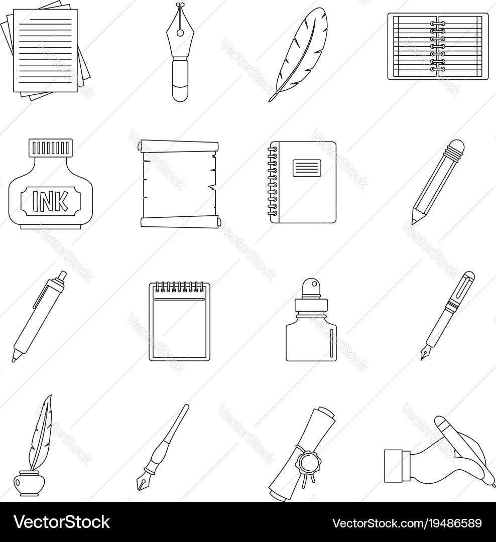 Writing icons set items outline style vector image