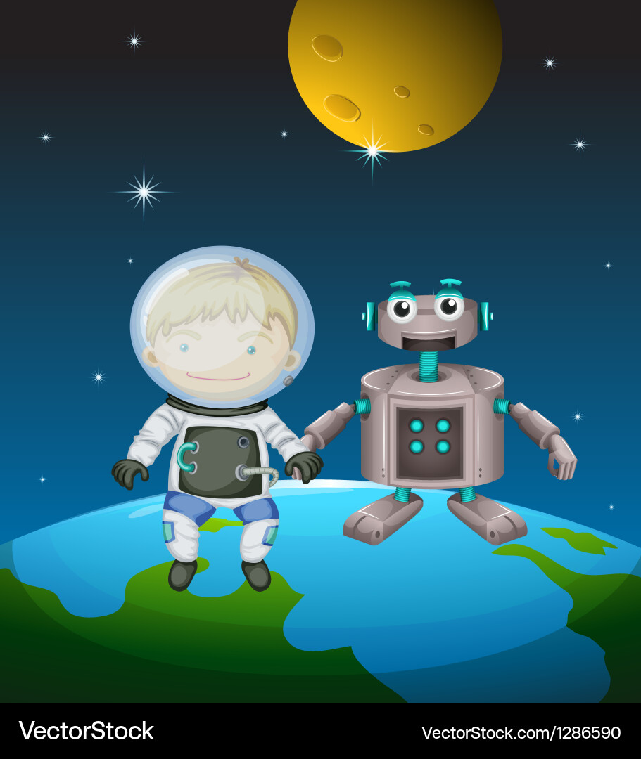 Astronaut and Robot in Space vector image