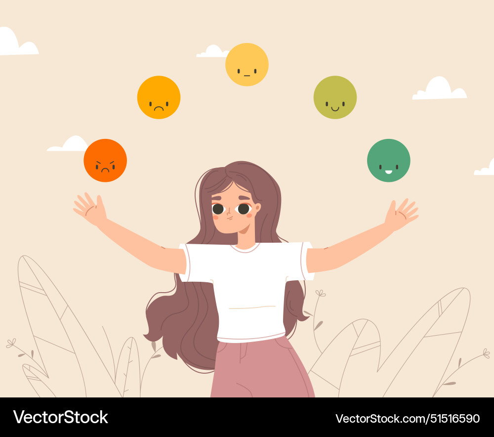 Cartoon emotional girl balance cute young woman Cartoon emotional girl balance cute young woman vector image