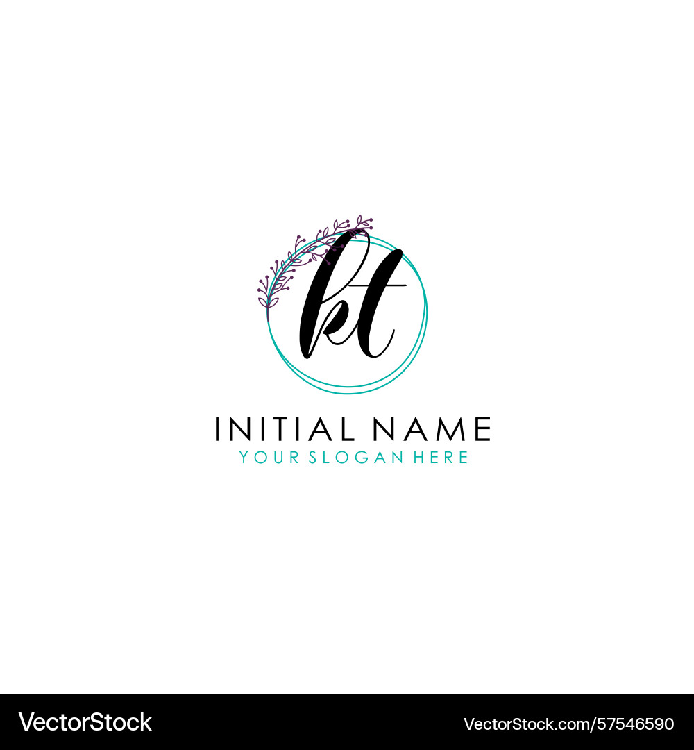 Kt initial logo with botanical circle design Vector Image