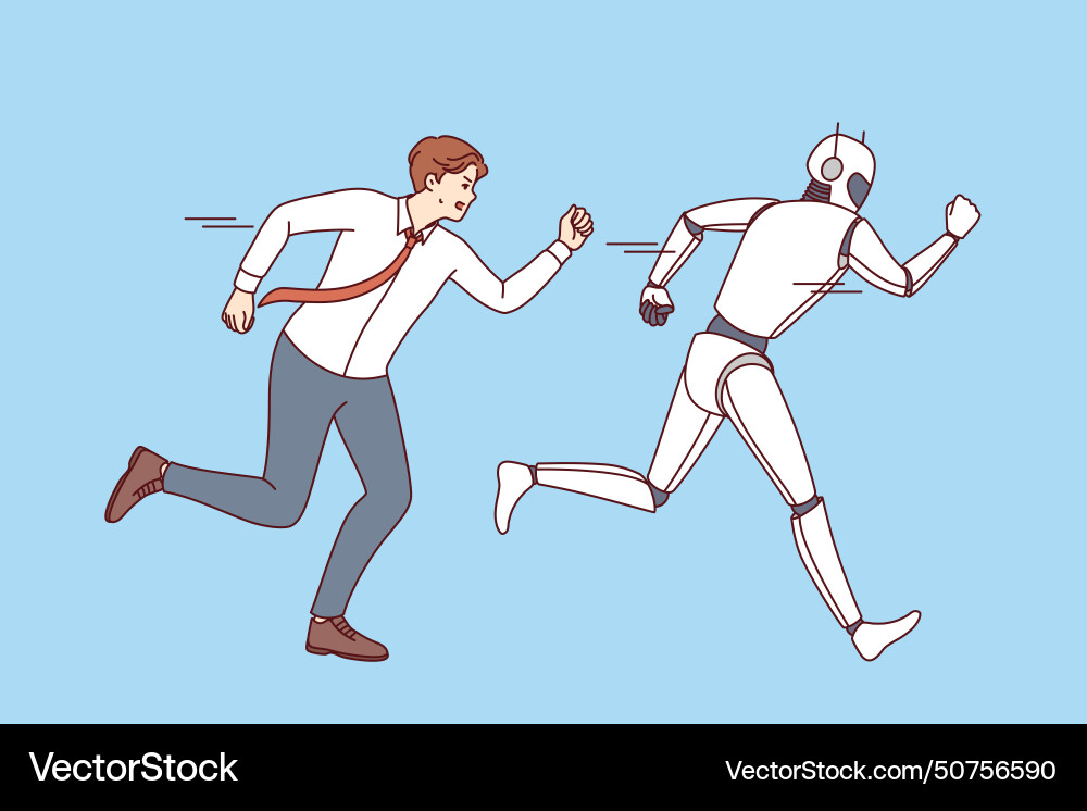 Man office clerk attacks ai robot out of fear Man office clerk attacks ai robot out of fear vector image