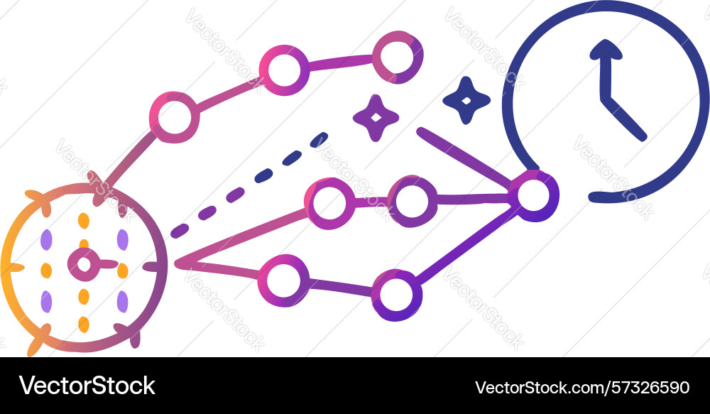 Networked data points with time clock information Vector Image