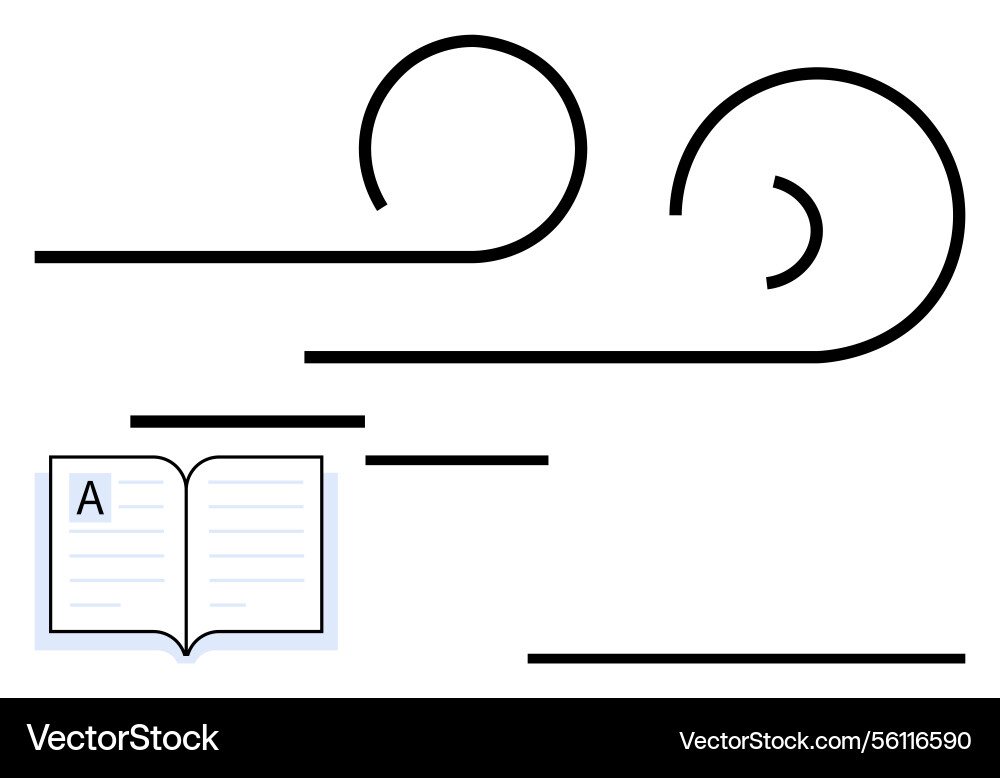 Open book with flying abstract lines representing Open book with flying abstract lines representing vector image