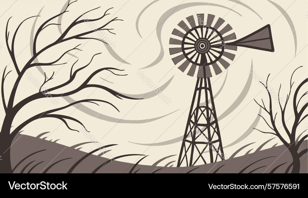 Old windmill in open landscape design generative Vector Image