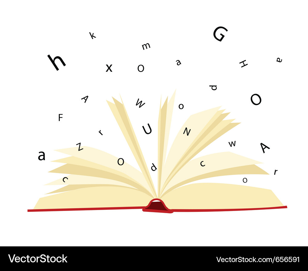 Open Book with Scattered Letters Vector Image