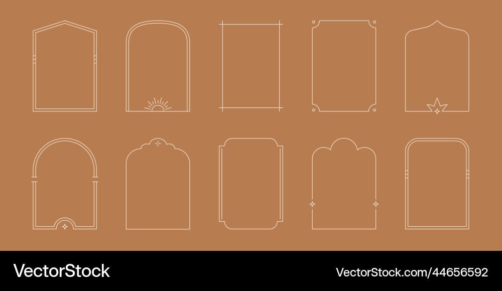 Boho mystic arch frame set minimal line style Boho mystic arch frame set minimal line style vector image