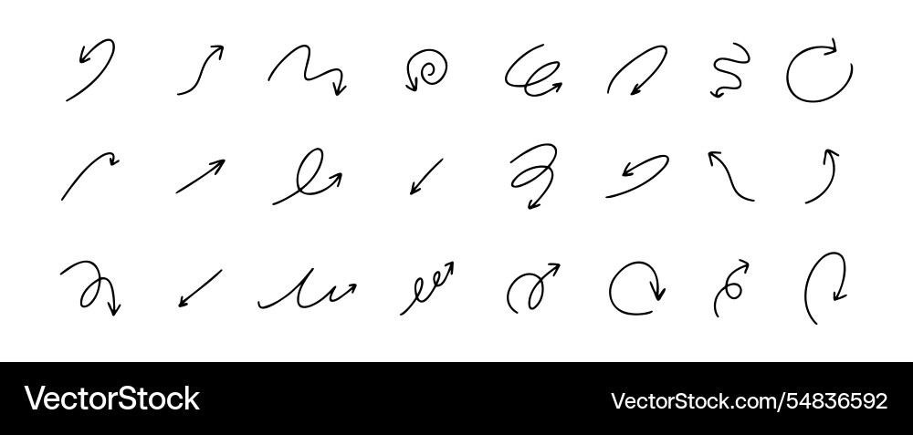 Doodle spiral arrows set hand drawn Doodle spiral arrows set hand drawn vector image