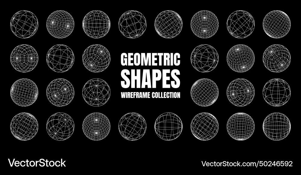 Wireframe shapes lined sphere perspective mesh Wireframe shapes lined sphere perspective mesh vector image