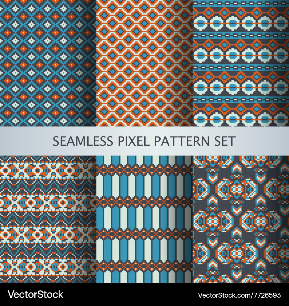 Collection of pixel colorful seamless patterns Vector Image