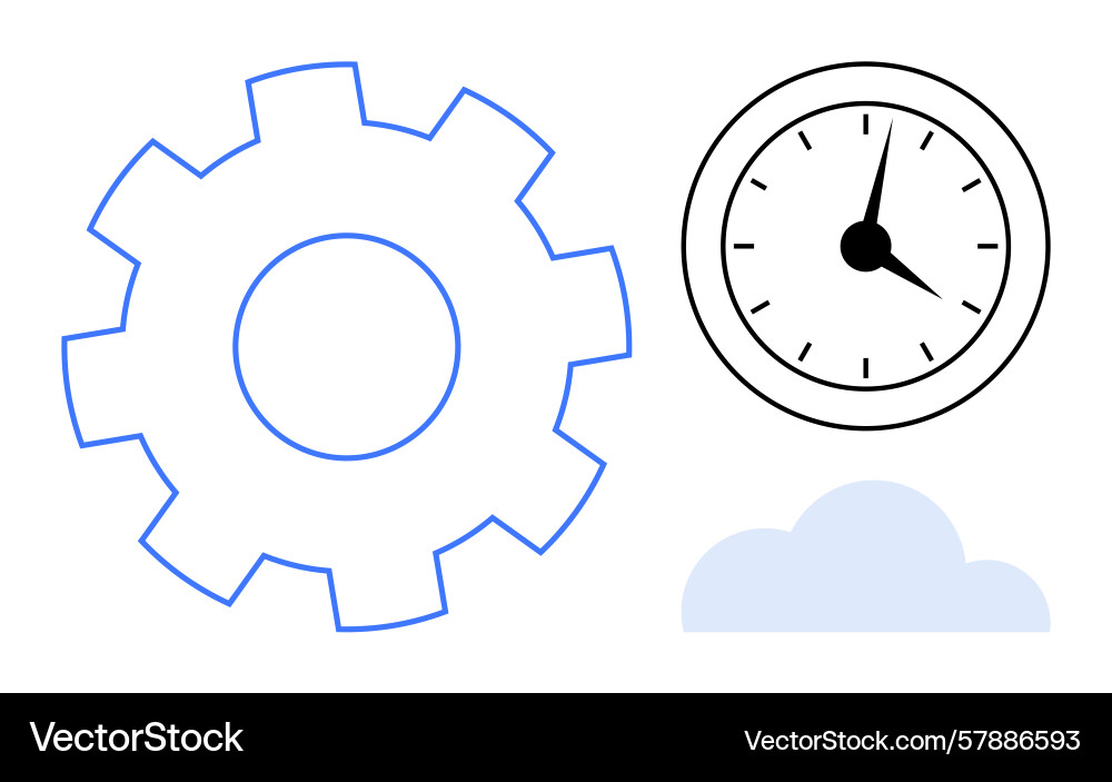Gear clock and cloud representing efficiency Gear clock and cloud representing efficiency Vector Image