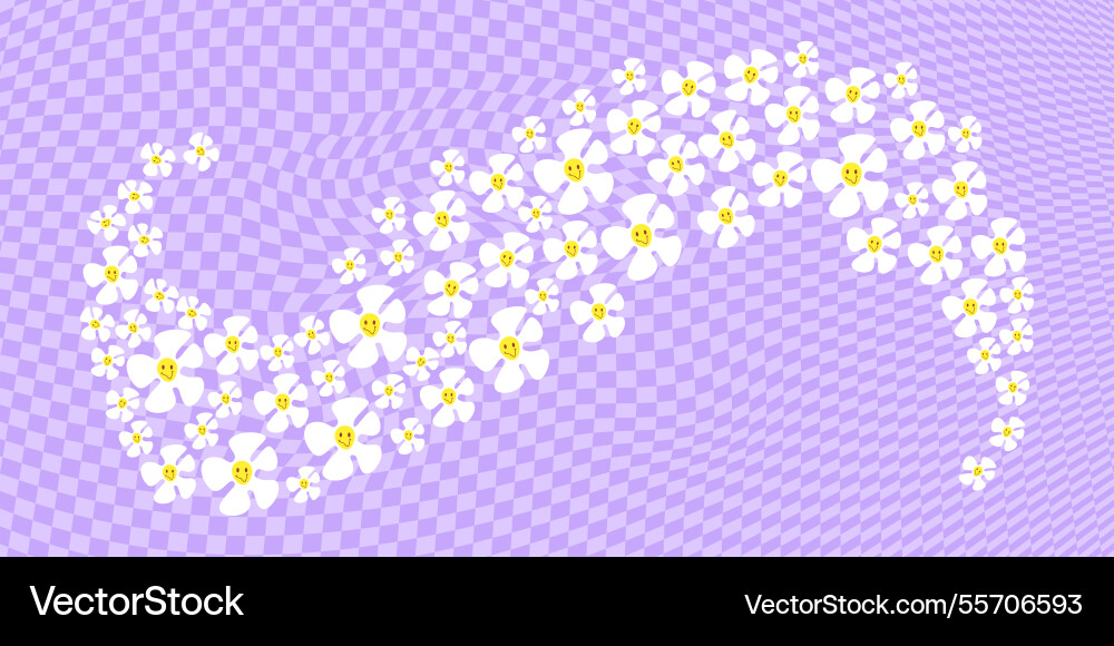 Groovy wavy checkered background with smiling Groovy wavy checkered background with smiling vector image