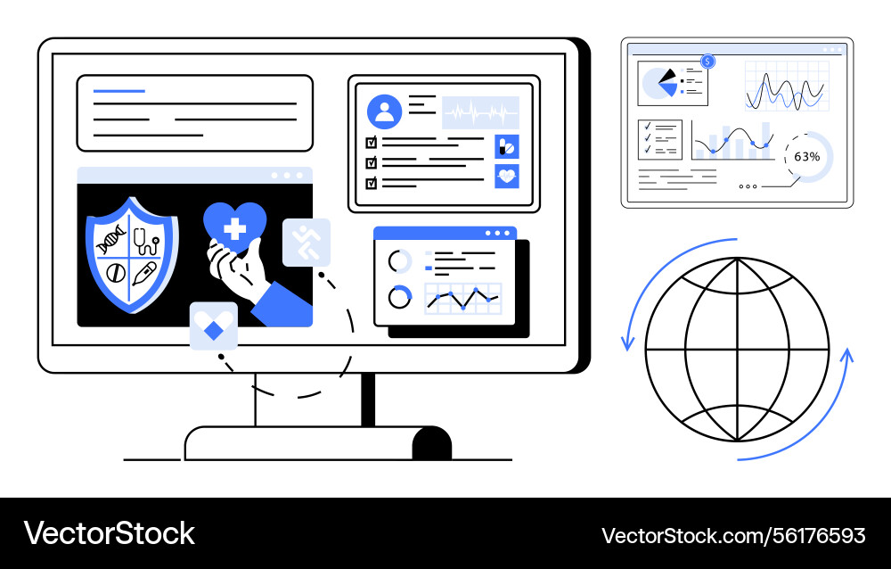Healthcare data management system with global Healthcare data management system with global vector image