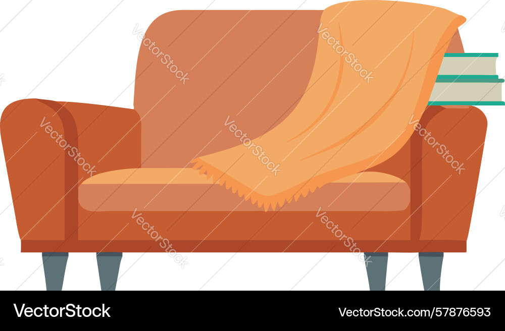 Plush orange sofa with blanket design generative Vector Image