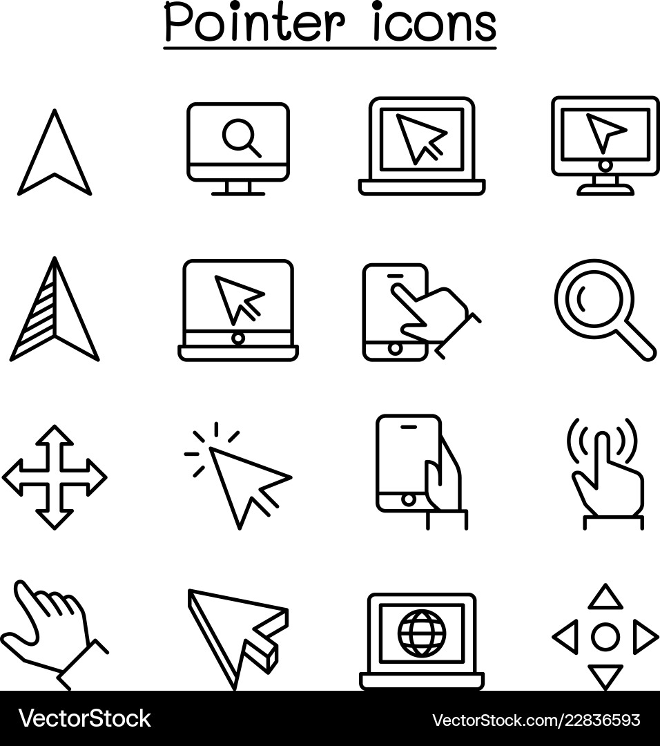 Pointer cursor icon set in thin line style Pointer cursor icon set in thin line style vector image