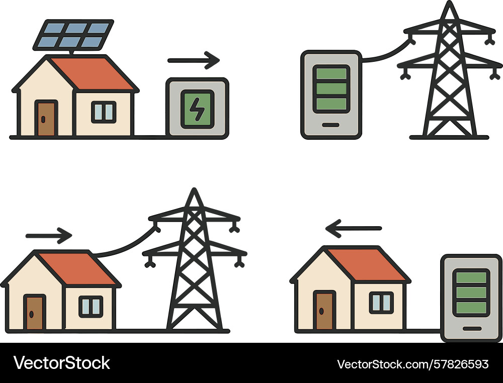 Solar energy system setup with power generation Vector Image