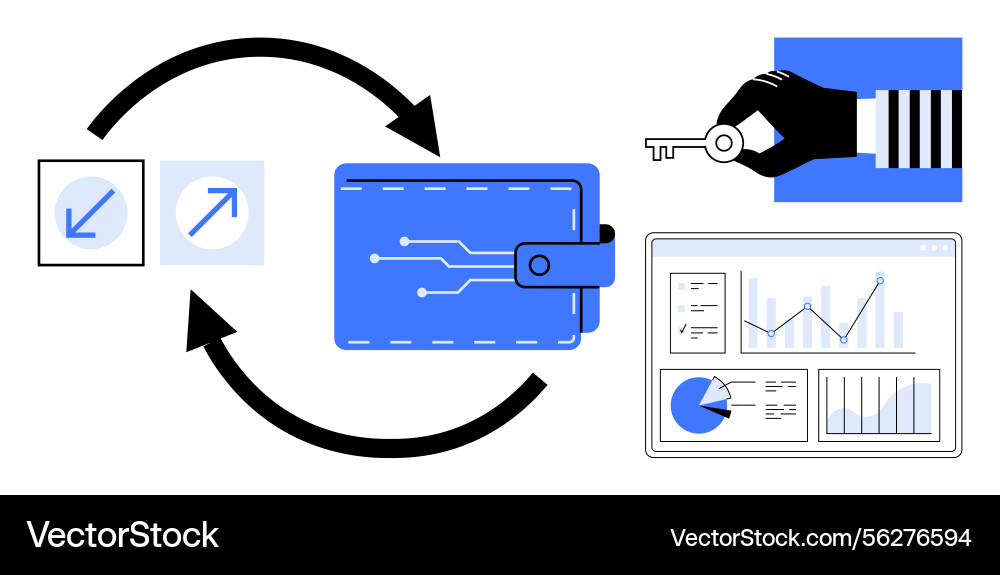 Digital wallet exchange and data analytics Digital wallet exchange and data analytics Vector Image
