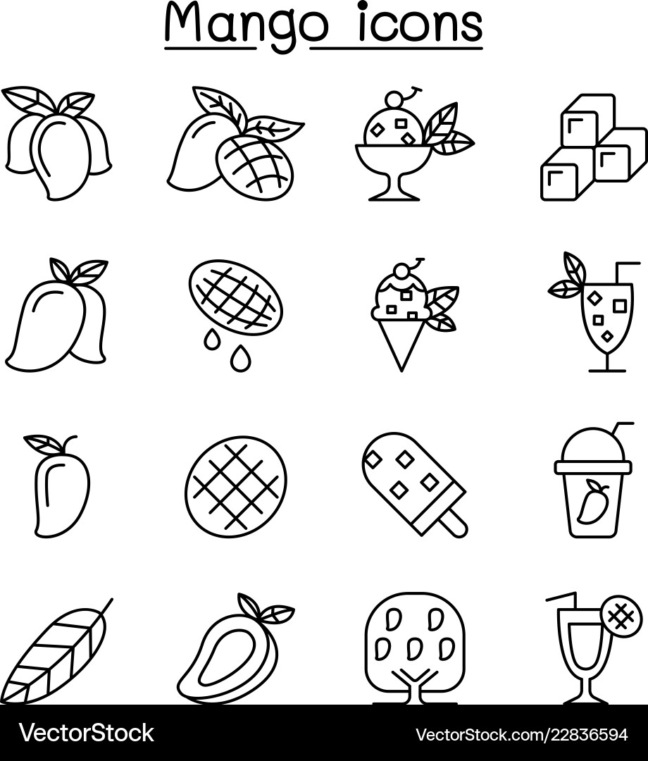Mango icon set in thin line style Mango icon set in thin line style vector image