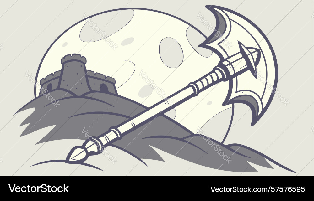 Double-bladed axe and moon in abstract setting Vector Image
