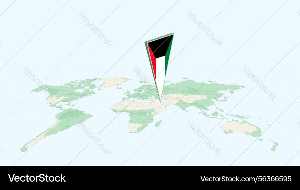Highlighted kuwait on global map with 3d flag Highlighted kuwait on global map with 3d flag vector image