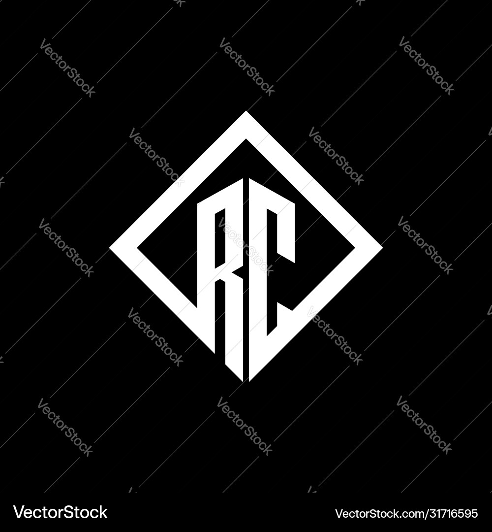 Rc logo monogram with square rotate style design vector image