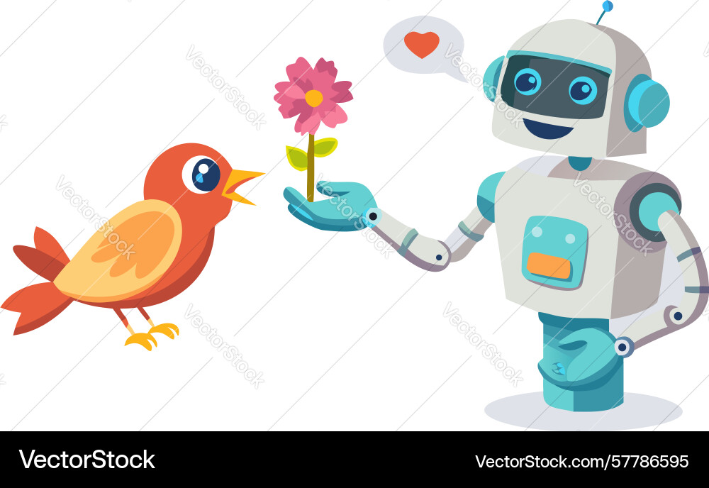 Robot with bird and heart design generative ai Vector Image