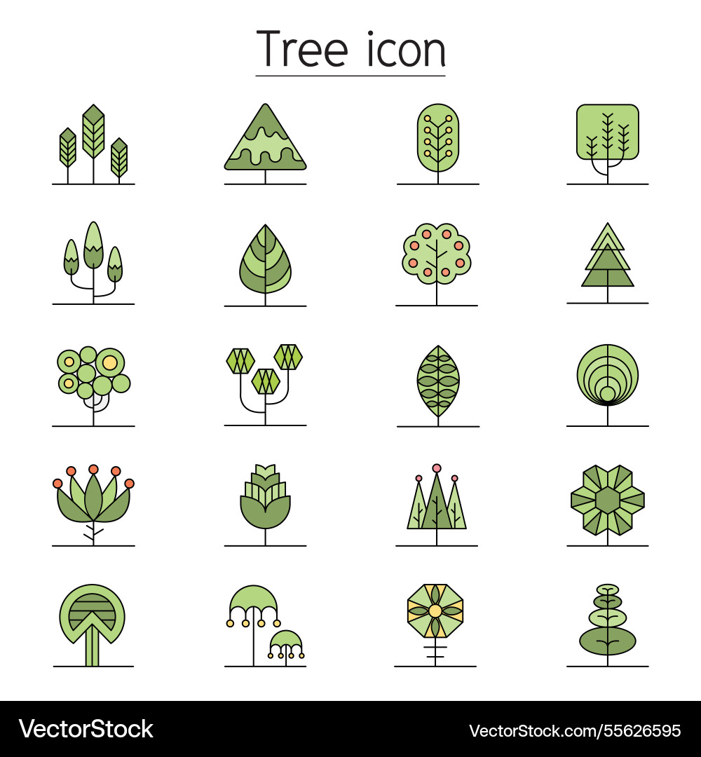 Tree icon set in color line style Tree icon set in color line style vector image