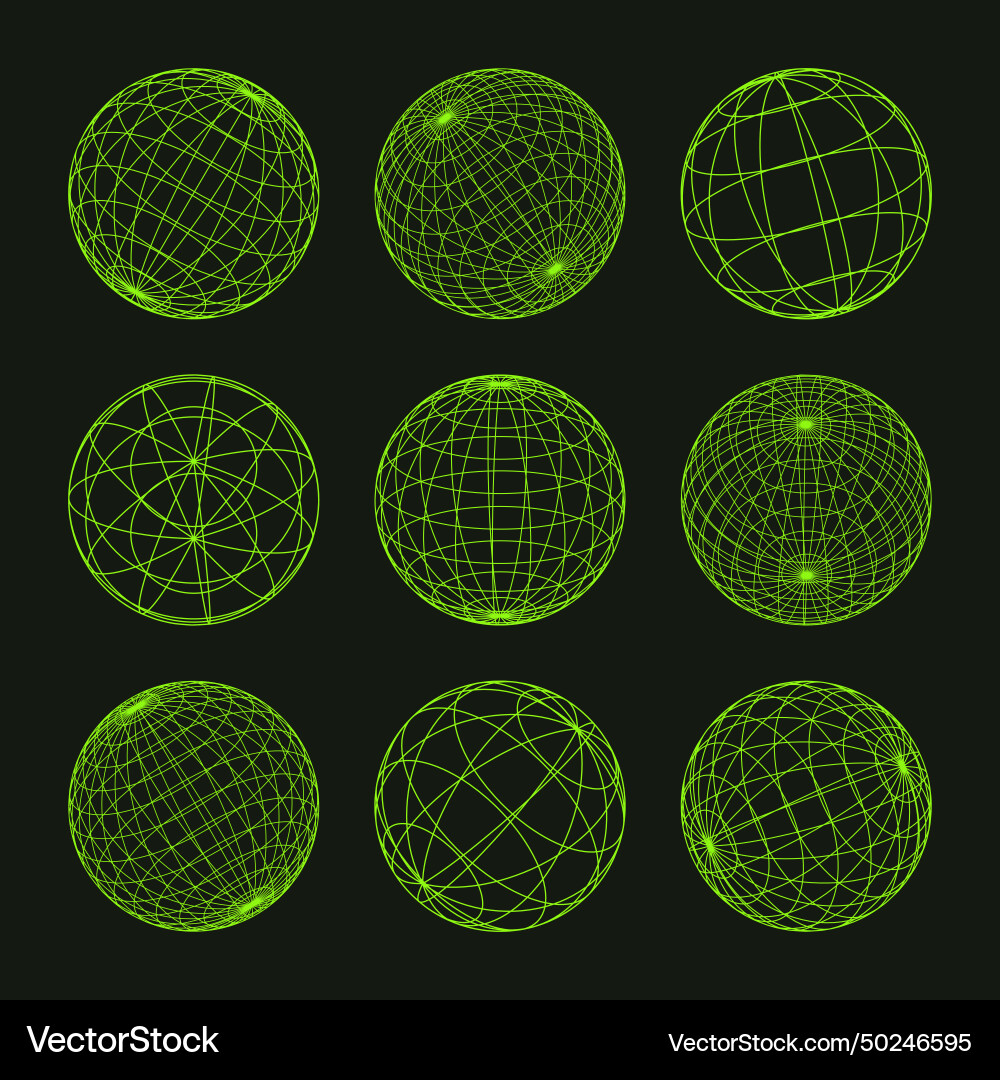 Wireframe shapes lined sphere perspective mesh Vector Image