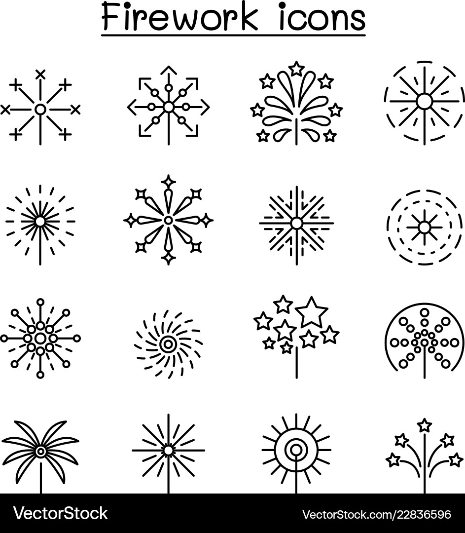 Firework icon set in thin line style Firework icon set in thin line style vector image