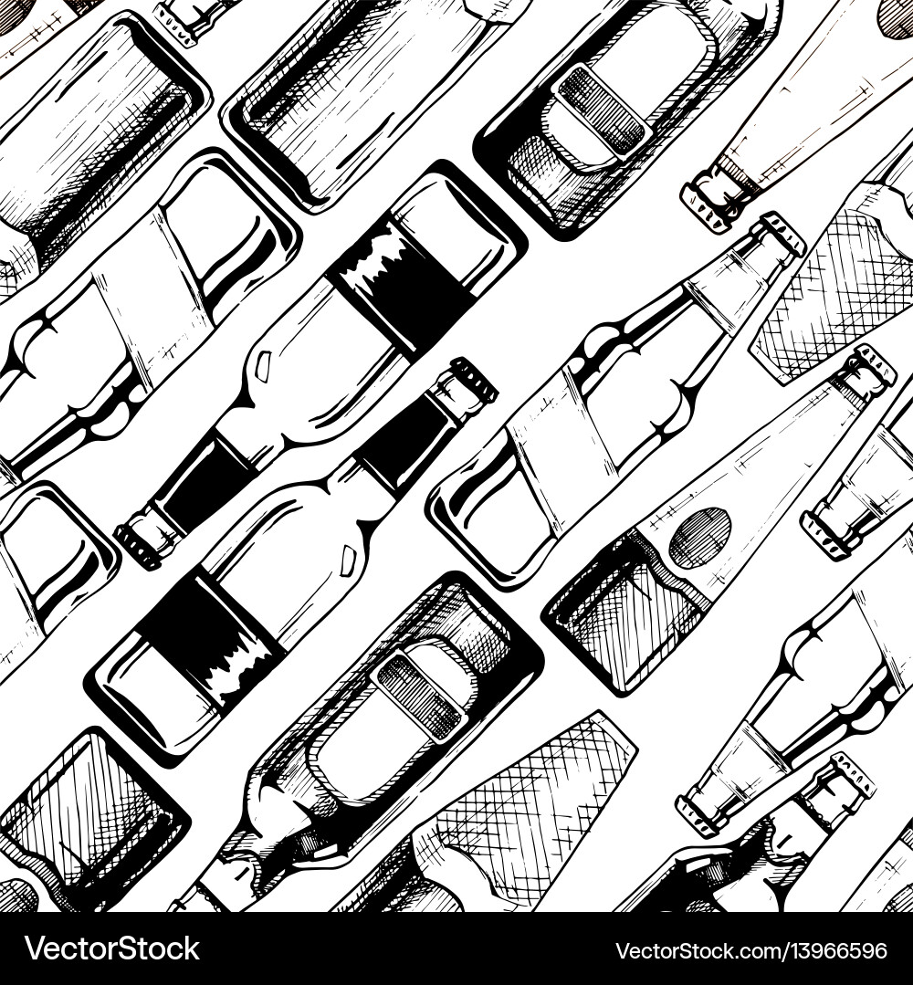 Seamless pattern with different beer bottles Seamless pattern with different beer bottles vector image
