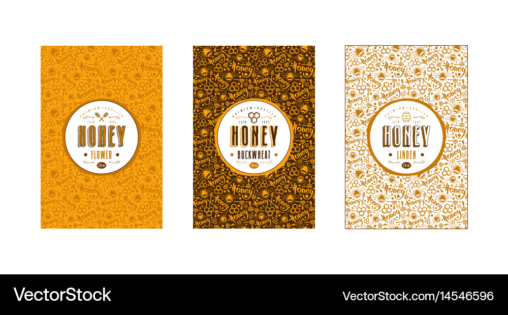 Set of seamless pattern and labels for honey vector image