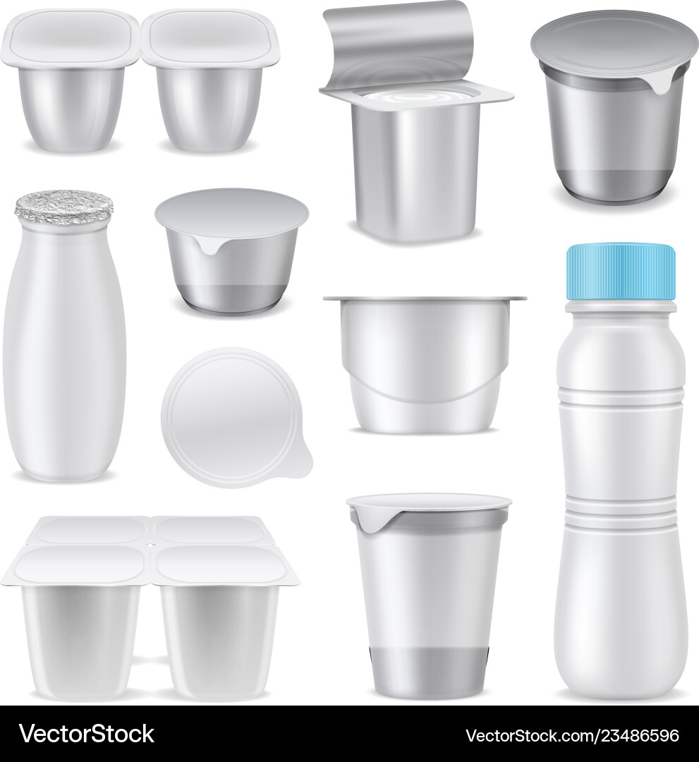 Yogurt Packaging Mockup Set Vector Image