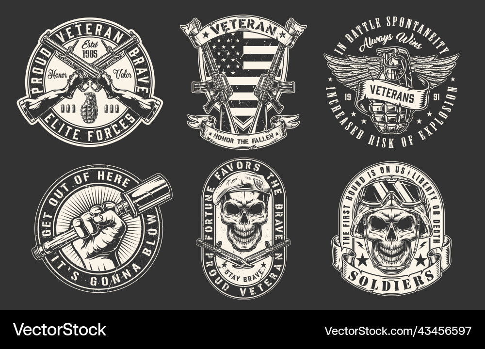 Army set monochrome vintage emblem Army set monochrome vintage emblem Vector Image