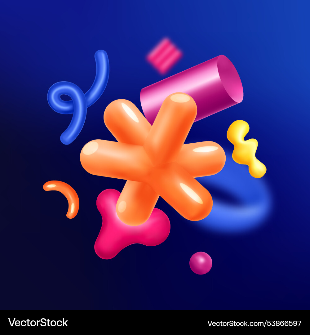 Background with 3d abstract shapes in gradient vector image