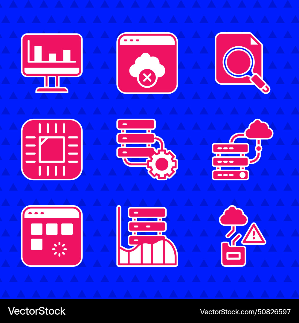 Set server and gear data web hosting cloud Set server and gear data web hosting cloud vector image