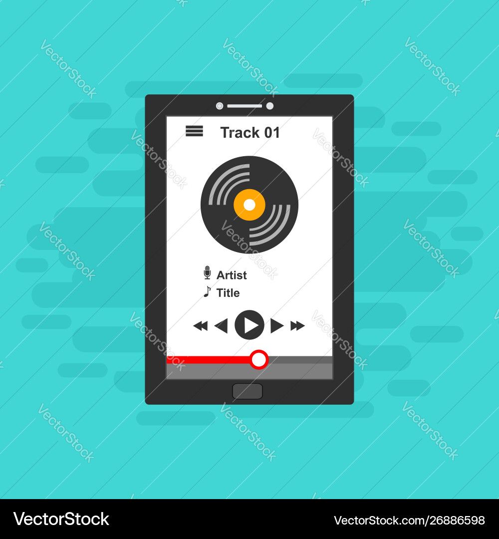 Media player application app template with flat Media player application app template with flat vector image