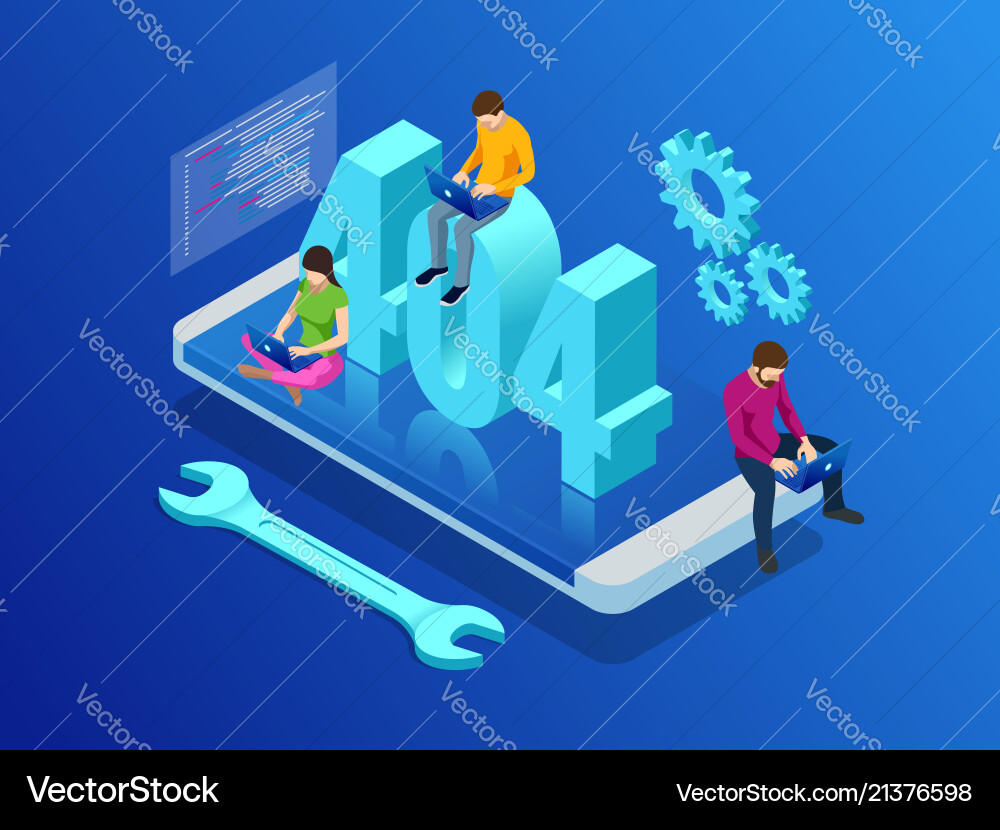 Website under construction page isometric error Website under construction page isometric error vector image