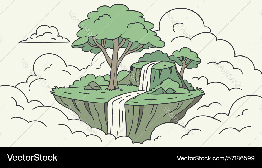 Floating island with cascading waterfall and tree vector image
