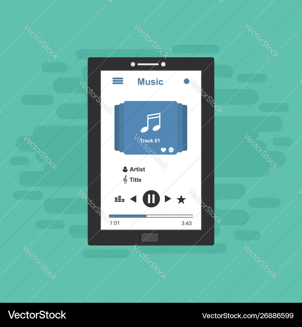 Media player application app template with flat Media player application app template with flat vector image