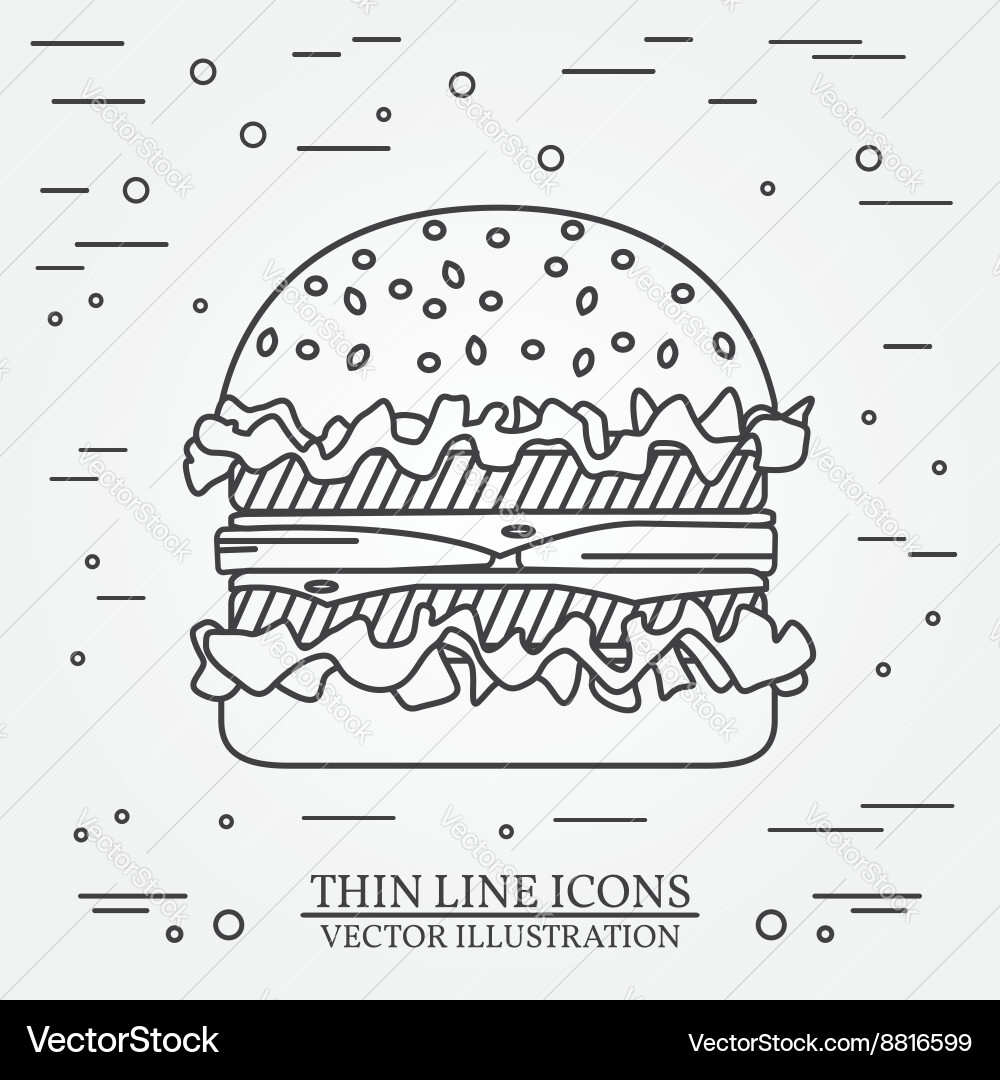 Thin line icon burger for web design vector image
