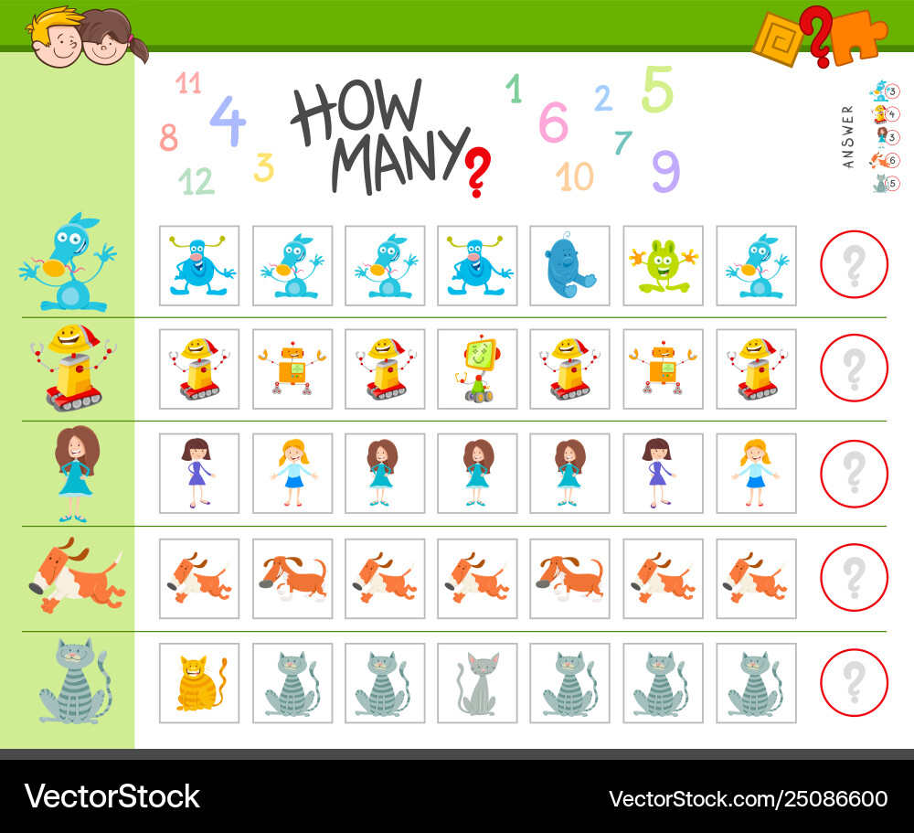 Counting game with cartoon characters Counting game with cartoon characters vector image
