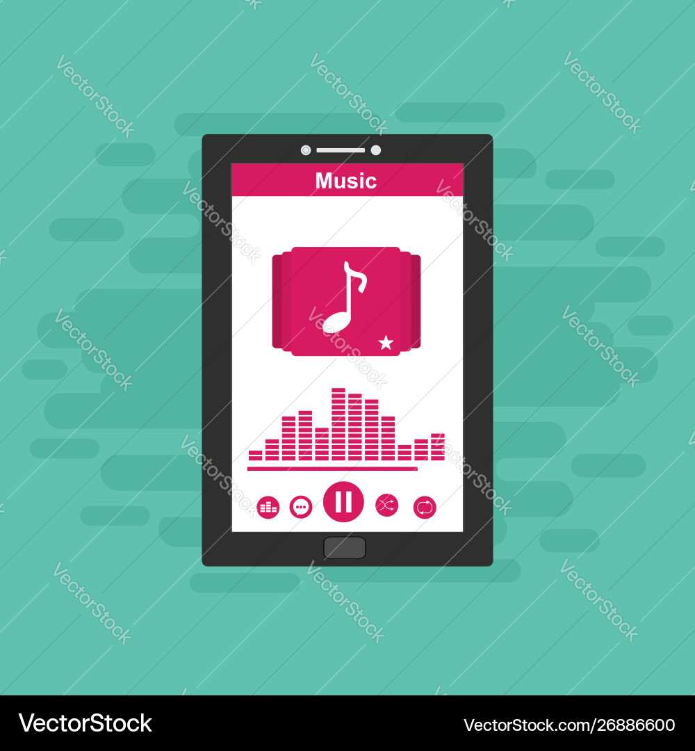 Media player application app template with flat Media player application app template with flat vector image