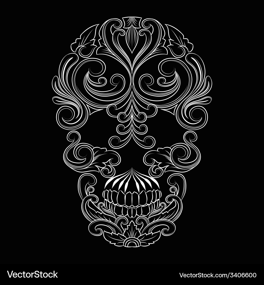 Ornamental Skull Line Art Vector Image