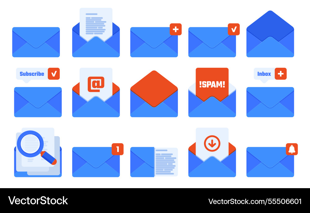 Digital open and closed envelopes with markers Digital open and closed envelopes with markers vector image