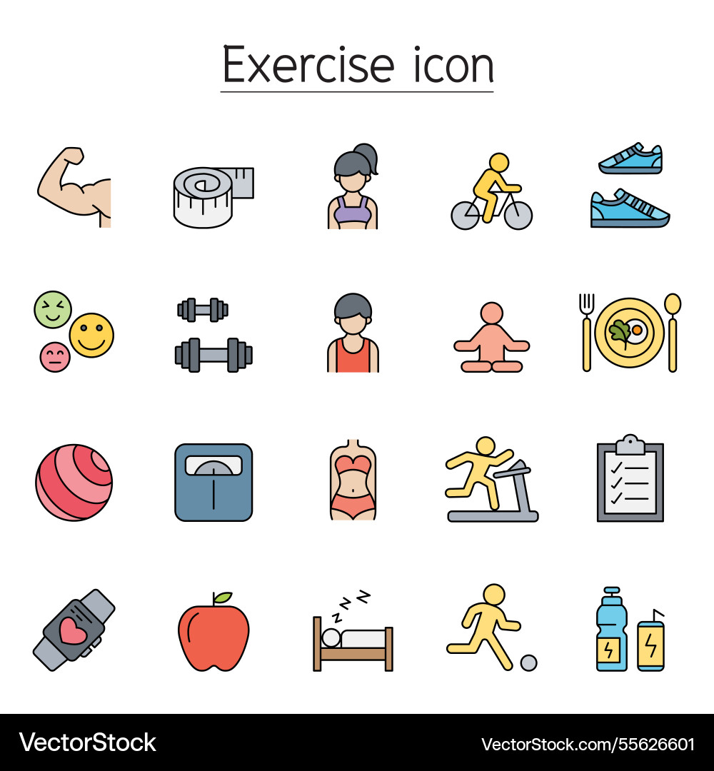 Exercise icon set in color line style Exercise icon set in color line style vector image