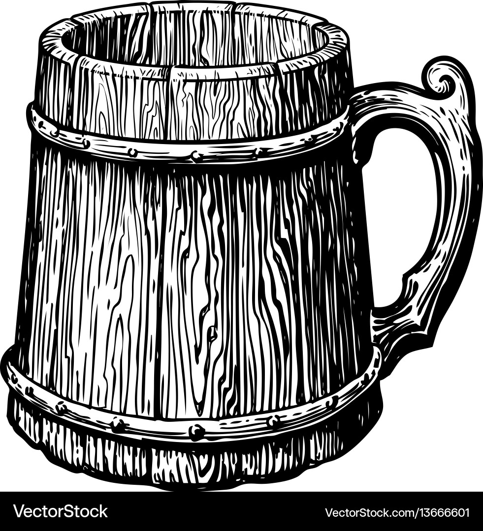 Hand-drawn vintage empty wood mug sketch vector image