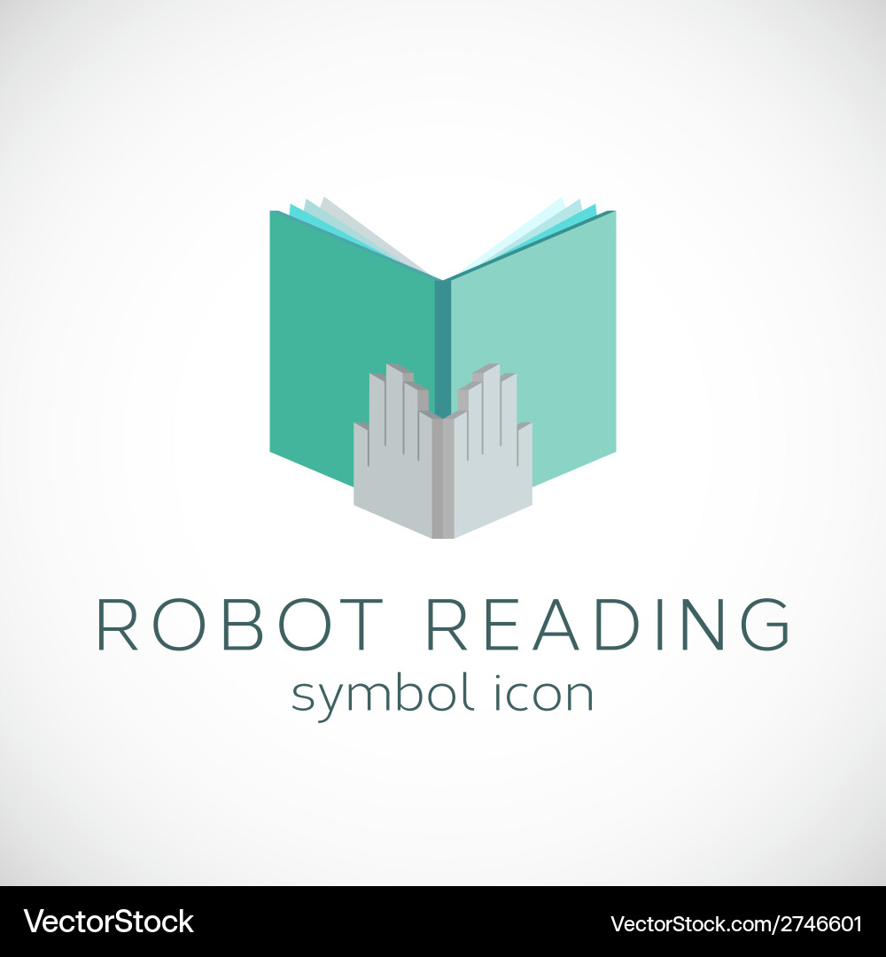 Robot Reading with Book Icon vector image