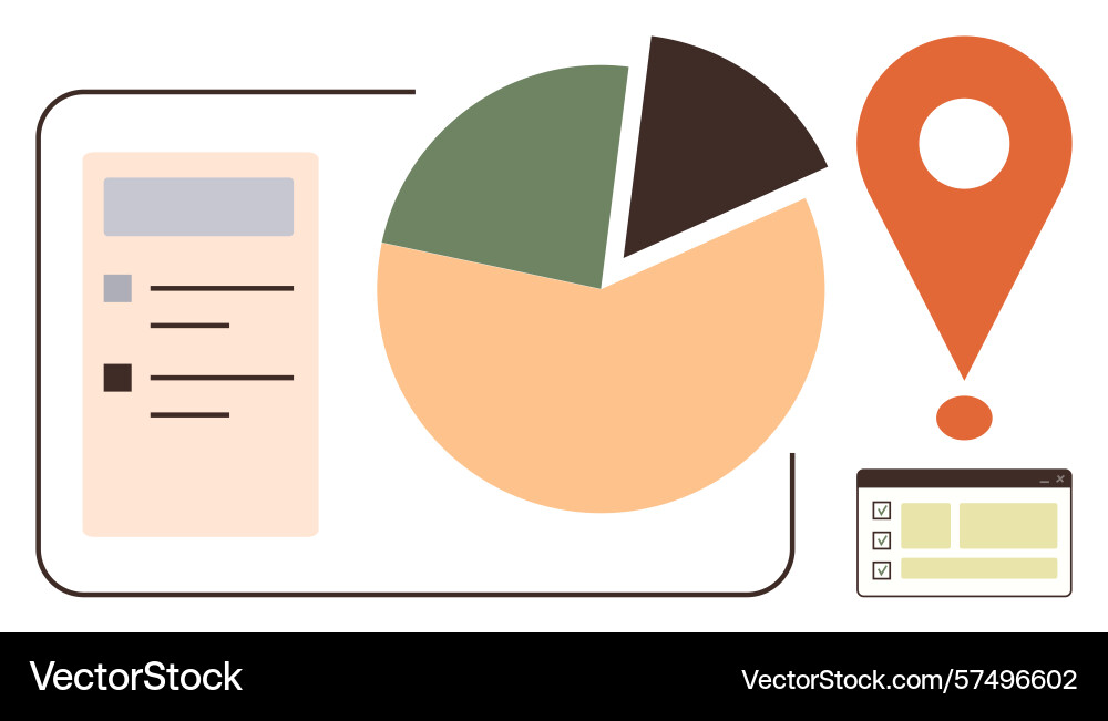 Data visualization with pie chart location marker Data visualization with pie chart location marker vector image