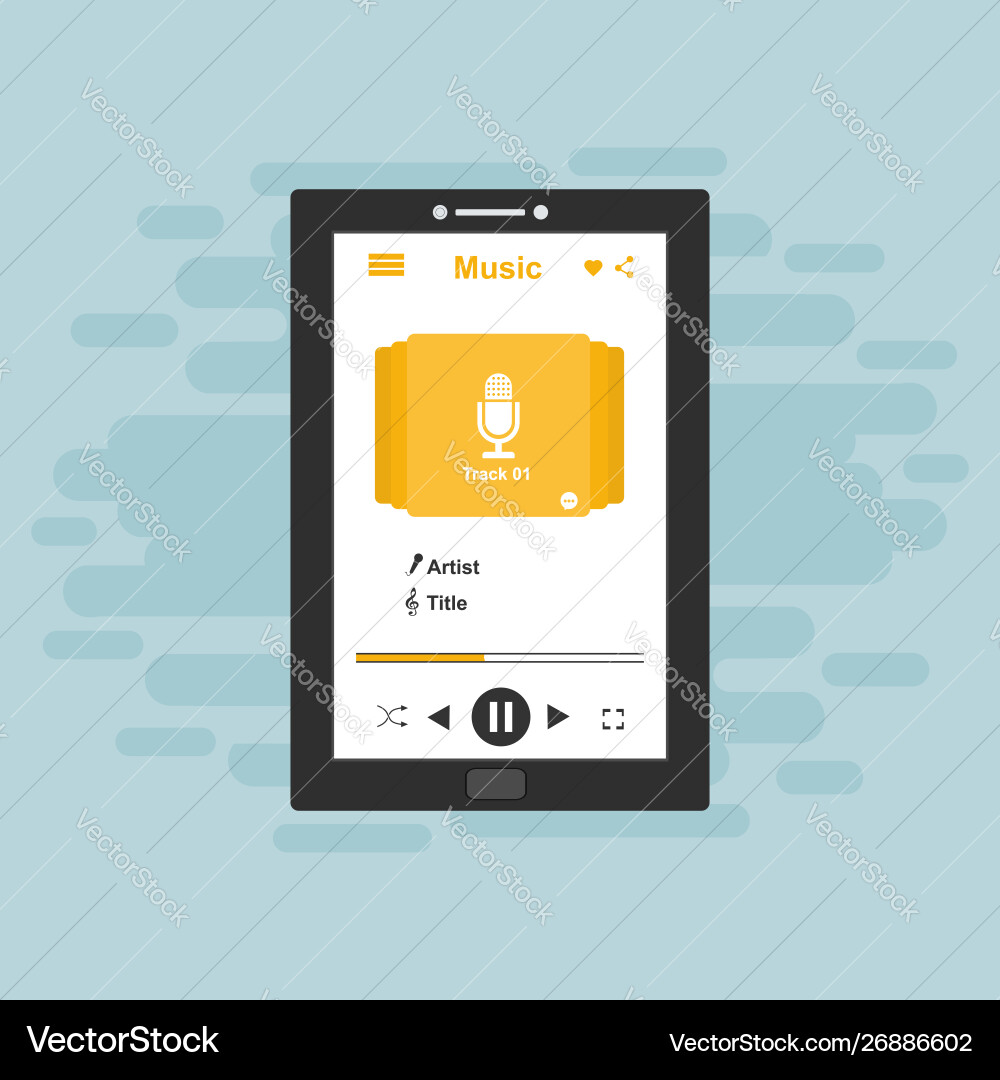 Media player application app template with flat Media player application app template with flat vector image