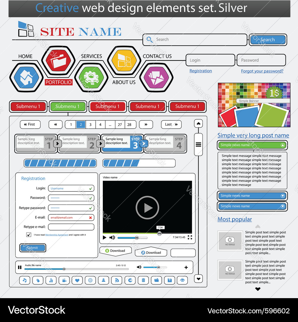 Moderne Web UI Elemente - Weiß Vektorbild