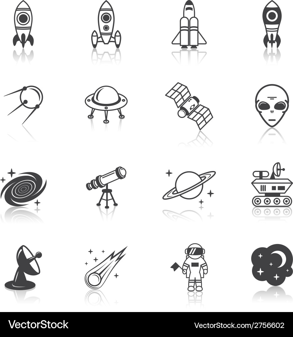Space Icon Set - Shuttle Astronaut Alien Vektorbild
